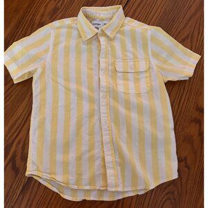 old navy built-in flex yellow and white striped button down shirt